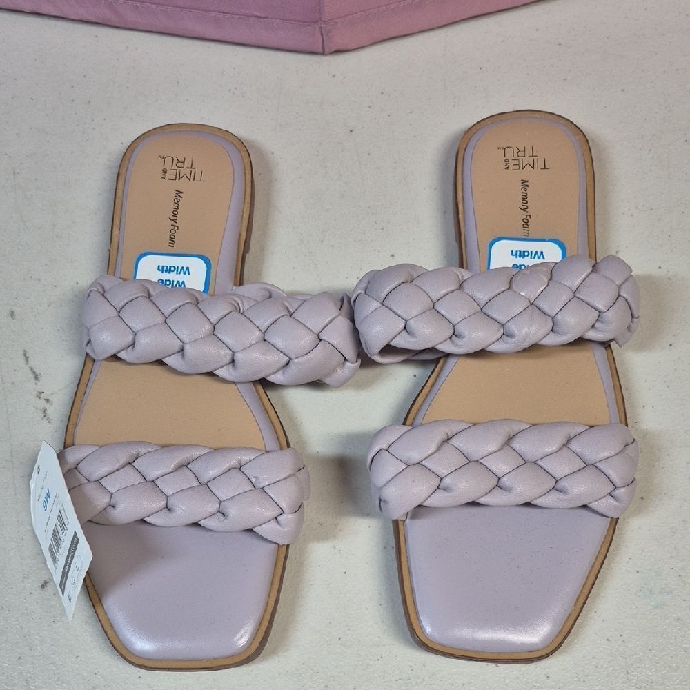 Time and Tru Women's 9W 9 WIDE Lavender Braided Two Band Sandals - New